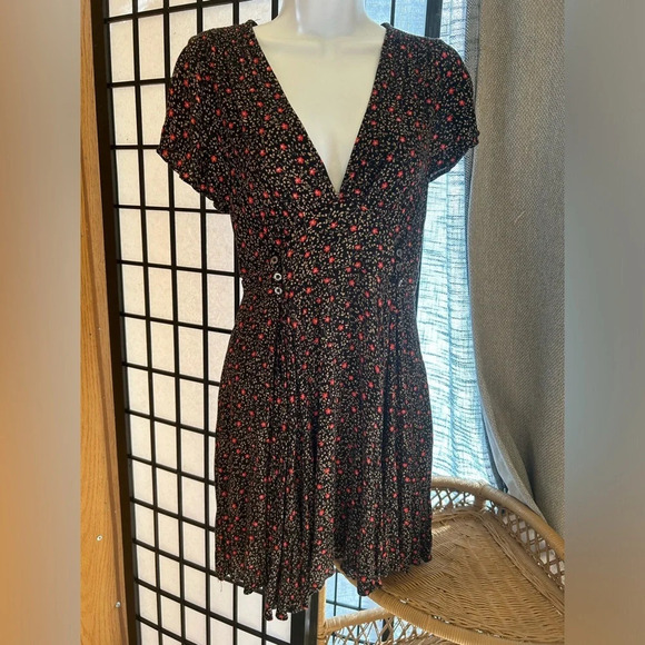 Free People Mini Dress XS Brown Floral Cowgirl Festival Flowy - Picture 3 of 9